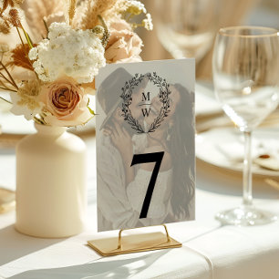 Einfacher Eleganter Kranz mit 2-Foto-Text-Overlay Tischnummer