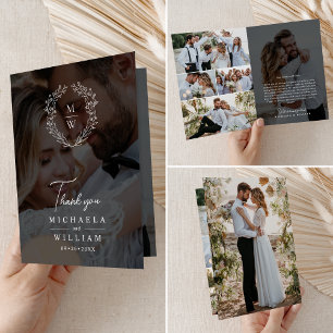 Einfacher Eleganter Kranz mit 7-Foto-Text-Overlay Dankeskarte