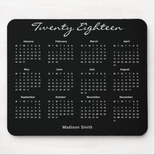 Einfacher Eleganter Schwarzer Kalender 2018 Mousepad