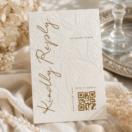 Einfacher Elfenbein-Druck Hochzeits-QR-Code RSVP Karte