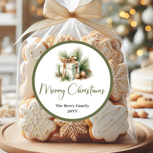 Einfacher erdiger Weihnachtsfamilienname-Aufkleber Runder Aufkleber