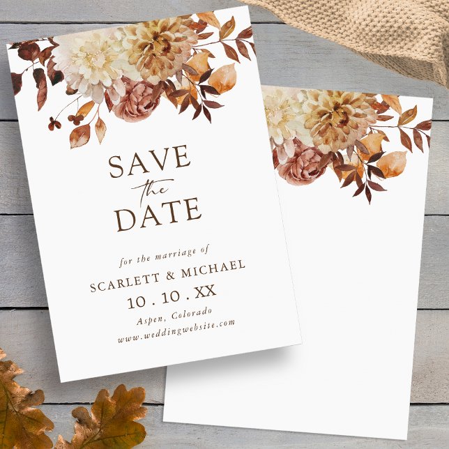 Einfacher Fall Save the Date (Simple Fall Watercolor Terracotta Floral Save The Date Card by Painted Paperie
)