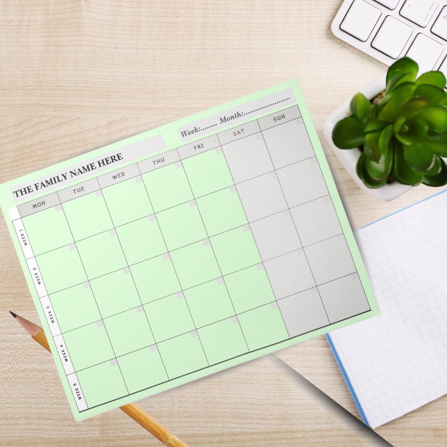 Einfacher Familienplaner-Kalender Notizblock - Grü (Simple Family Planner Calendar Notepad 2026 -Green)