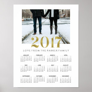 Einfacher Faux-Gold-Familienfoto-Kalender 2017 Poster