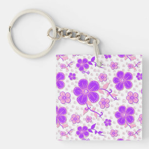Einfacher Floral-Aquarelldruck Lila und Rosa Schlüsselanhänger