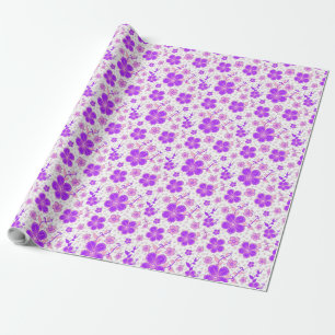 Einfacher Floraler Wasserfarben-Druck Lila und Ros Geschenkpapier