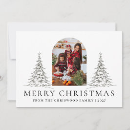 Einfacher Frohe Weihnachten Tannenbaum Familienfot