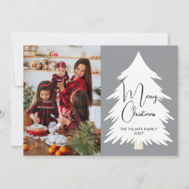 Einfacher Frohe Weihnachten Tannenbaum Familienfot