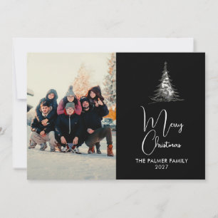 Einfacher Frohe Weihnachten Tannenbaum Familienfot