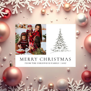 Einfacher Frohe Weihnachten Tannenbaum Familienfot