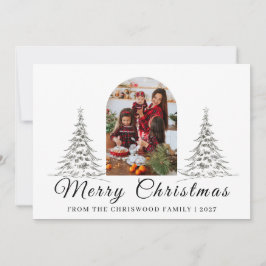 Einfacher Frohe Weihnachten Tannenbaum Familienfot