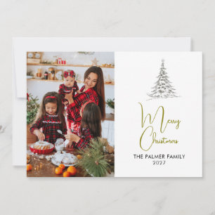 Einfacher Frohe Weihnachten Tannenbaum Familienfot