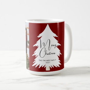 Einfacher Frohe Weihnachten Tannenbaum Familienfot Kaffeetasse