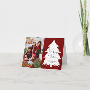 Einfacher Frohe Weihnachten Tannenbaum Familienfot Karte