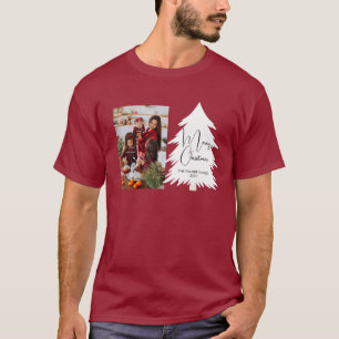 Einfacher Frohe Weihnachten Tannenbaum Familienfot T-Shirt