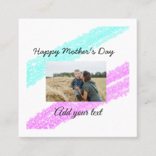 Einfacher Glitter rosa blau Muttertag Name Foto Quadratische Visitenkarte