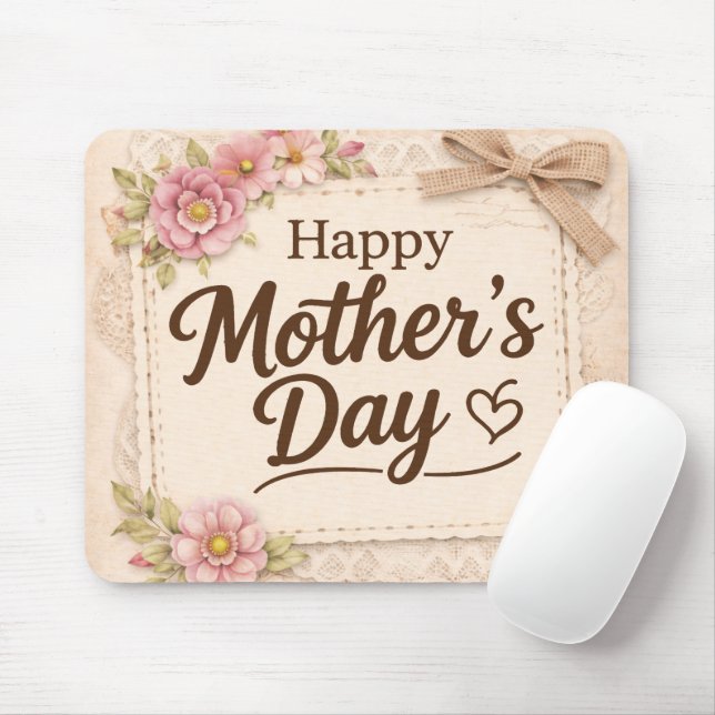 Einfacher glücklicher Muttertag Kalligrafie Floral Mousepad (Mit Mouse)