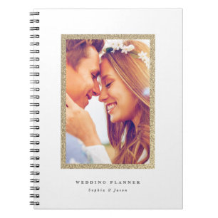 Einfacher Gold Glitter Rahmen Foto Hochzeit Notizblock