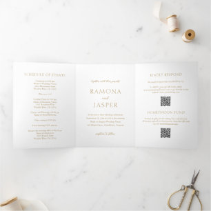 Einfacher goldener, moderner QR-Code-Hochzeit in F Dreifach Gefaltete Einladung
