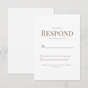 Einfacher Goldtext Weiße Hochzeit RSVP Karte