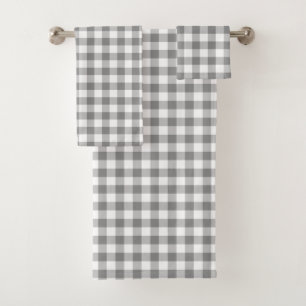 Einfacher grauer und weißer Gingham Badhandtuch Set
