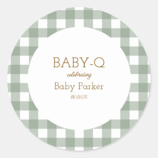 Einfacher grüner Gingham-Baby-Shower-Aufkleber Runder Aufkleber