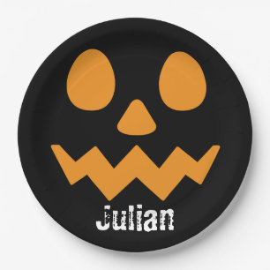 Einfacher Halloween-Jack-o-Lantern-Pumpkin-Name Pappteller
