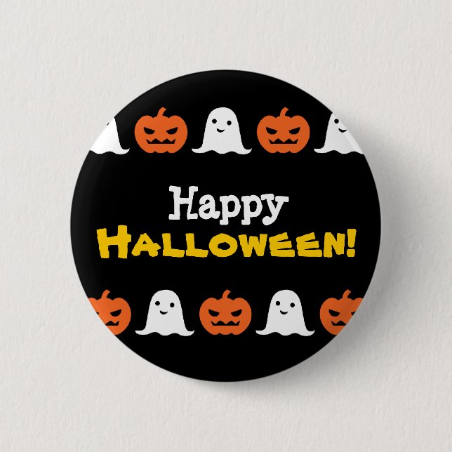 Einfacher Halloween-Kürbis und Geist-Knopf Button (Vorderseite)