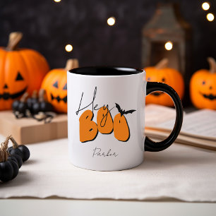 Einfacher Halloween Retro Spaß Hey Boo Orange Add  Tasse
