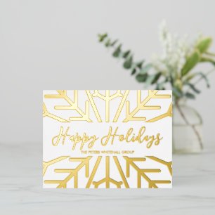 Einfacher Happy Holidays Snowflake Business Gold Folien Feiertagspostkarte