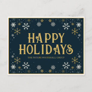 Einfacher Happy Holidays Snowflake Gold Blue Busin Postkarte