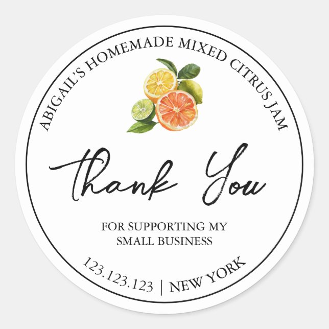Einfacher hausgemachter Mixed Citrus Jam Danke Lab Runder Aufkleber (Vorderseite)