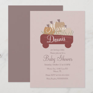 Einfacher Herbst-Kürbiswagen Baby Shower Einladung