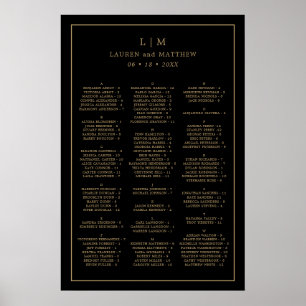 Einfacher Hochzeits-Sitzplan in Schwarz und Gold Poster