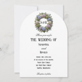 Einfacher Hortensien-Kranz-Monogramm-Hochzeit Einladung