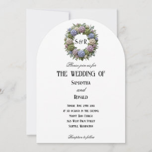 Einfacher Hortensien-Kranz-Monogramm-Hochzeit Einladung