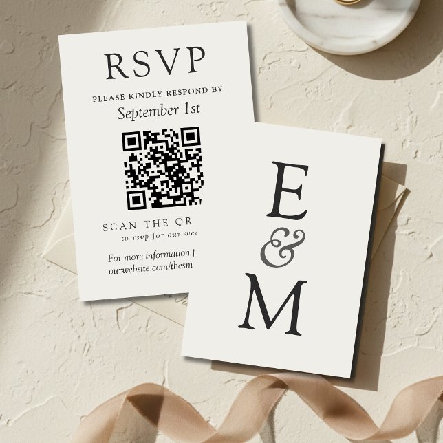 Einfacher Ivory-Klassischer Hochzeits-QR-Code RSVP Karte (Simple Ivory Classic Wedding QR Code RSVP Card)