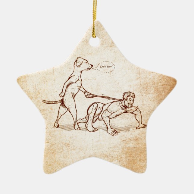 "Einfacher Jungen-" Hundegehender Mann Keramikornament (Vorne)