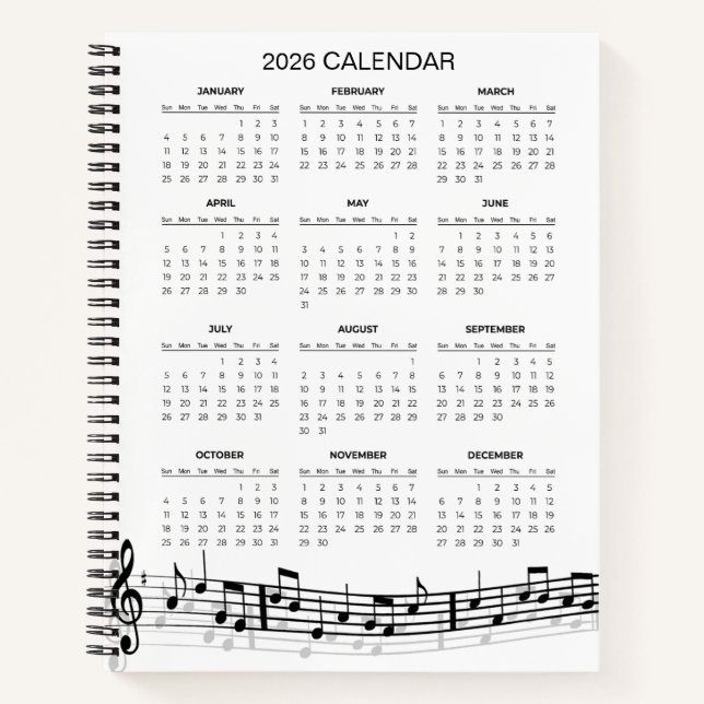 Einfacher Kalender 2026 mit Noten |  Notizbuch (Vorderseite)