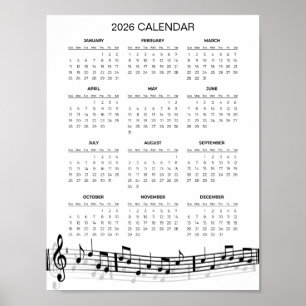 Einfacher Kalender 2026 mit Noten    Poster