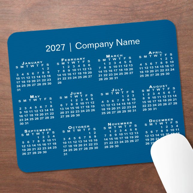 Einfacher Kalender 2027 Firmenname Blau Mousepad (Simple 2027 Calendar Company Name Blue Mouse Pad in situ)