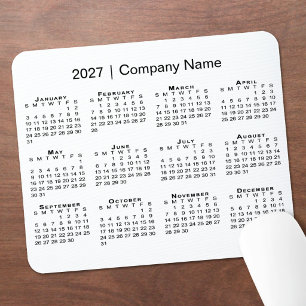 Einfacher Kalender 2027 Firmenname Weiß Mousepad