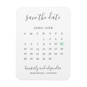 Einfacher Kalender Pastellgrünes Herz Save-the-Dat Magnet