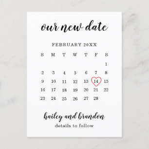 Einfacher Kalender Rotes Herz Hochzeit Datum änder Ankündigungspostkarte