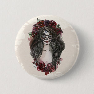 Einfacher Knopf Hand-drawn Dia de Los Muertos Button