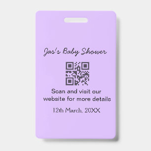 Einfacher lila Baby-Shower-QR-Code, Name-Text hinz Ausweis