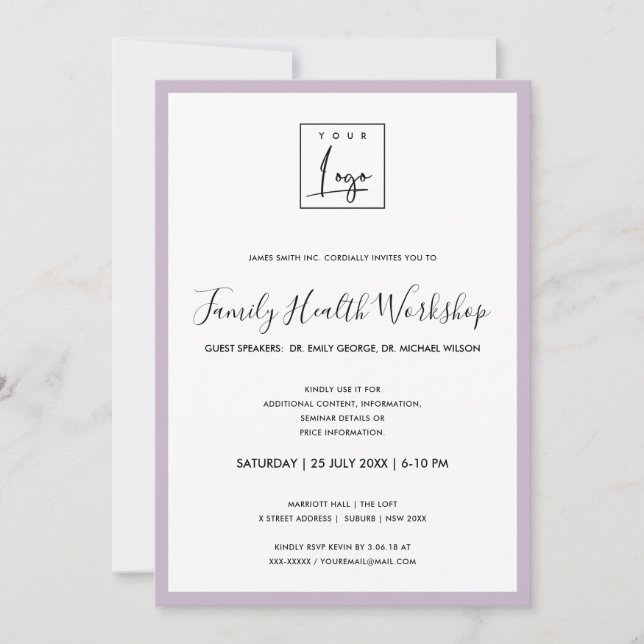 EINFACHER LILAC LAVENDER IHR LOGO-WORKSHOP-EREIGNI EINLADUNG (Vorderseite)
