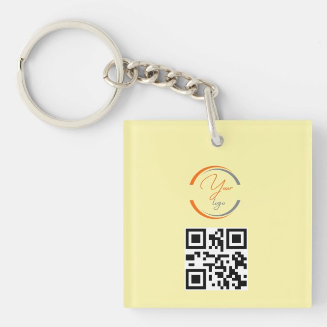 Einfacher Logo-QR-Code Business Hellgelb Schlüsselanhänger (Vorderseite)