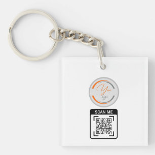 Einfacher Logo QR Code Geschäft Weiß Schlüsselanhänger