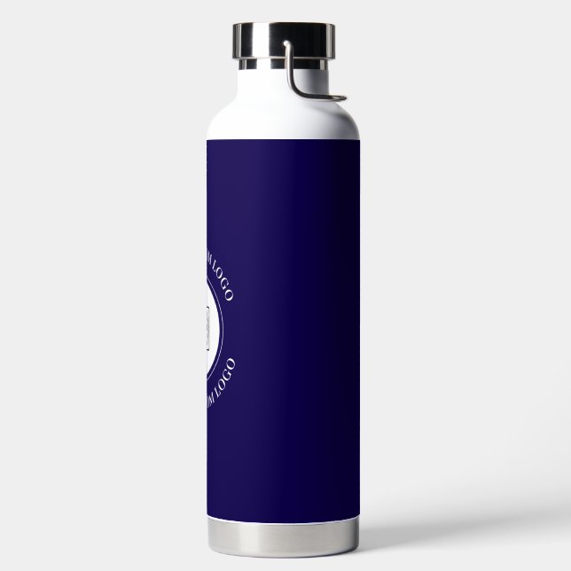 Einfacher Logo-Text in Marineblau für Geschäftsbra Trinkflasche (links)